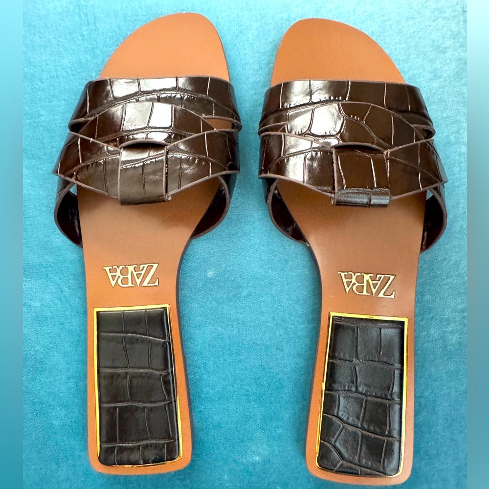 ZARA Brown Patent Slide